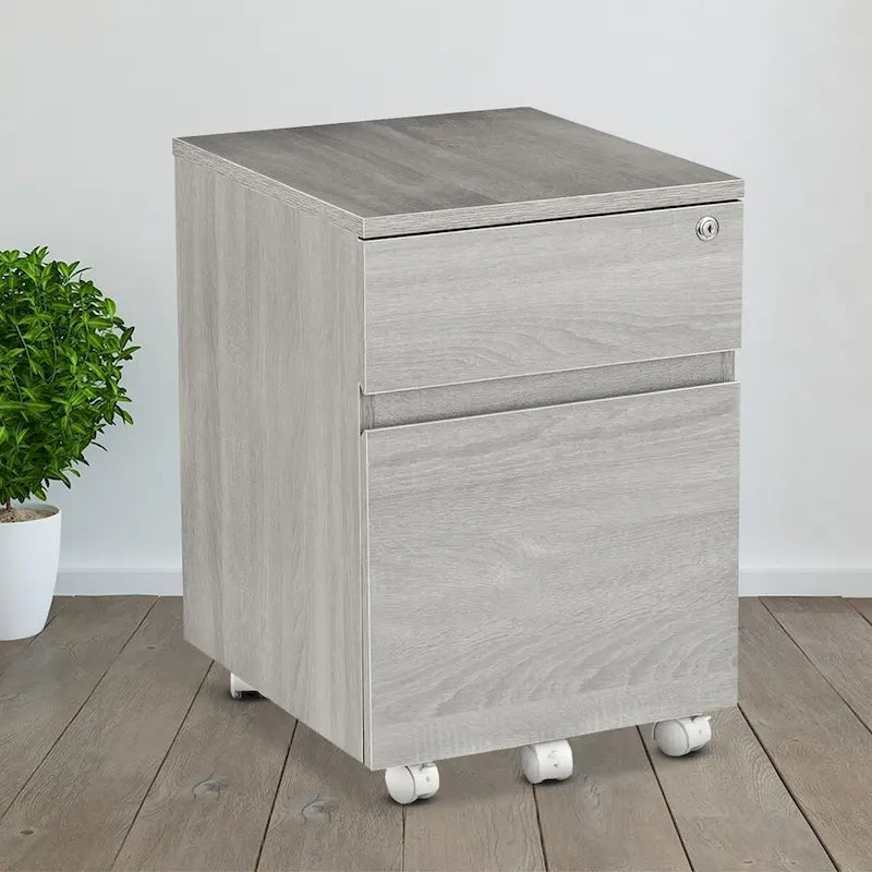 Office Rolling Two Drawer Storage File Cabinet with Lock