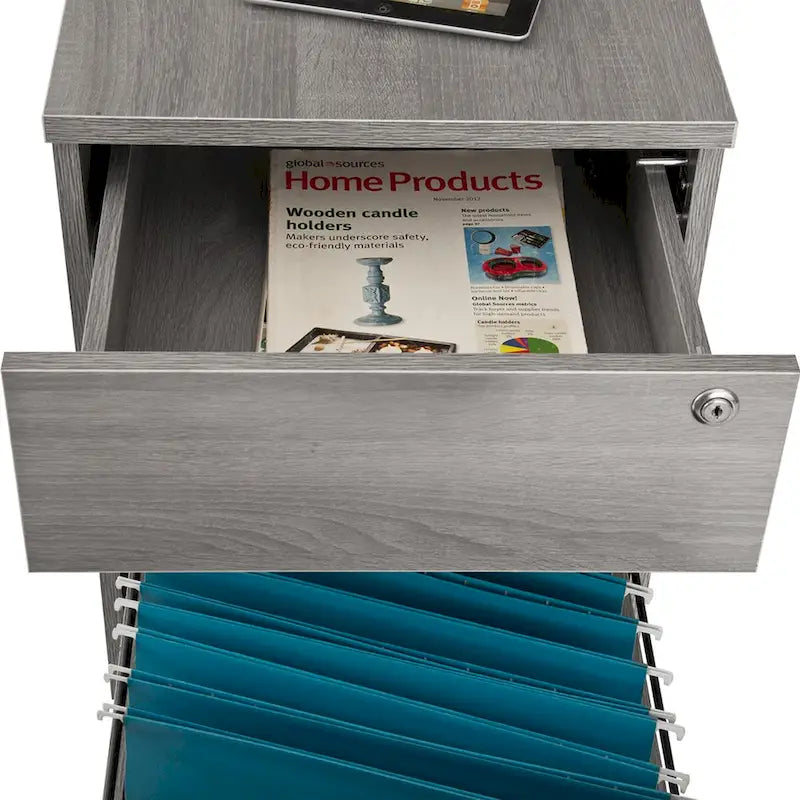 Office Rolling Two Drawer Storage File Cabinet with Lock