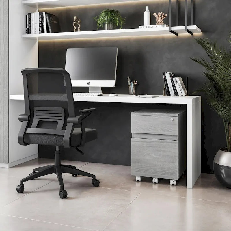 Office Rolling Two Drawer Storage File Cabinet with Lock