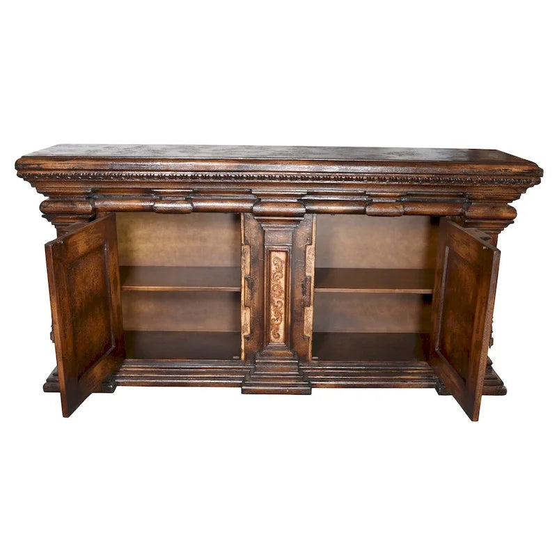 Groot dressoir met handgeschilderde afwerking, opbergkasten en planken