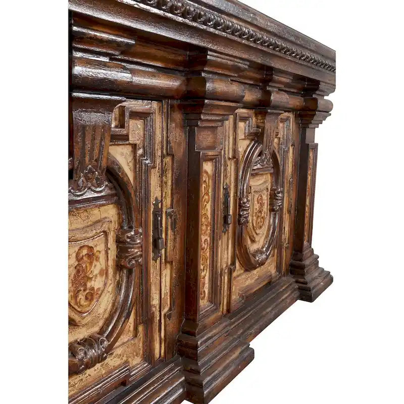 Großes Sideboard mit handbemalter Oberfläche, Aufbewahrungsschränken und Einlegeböden