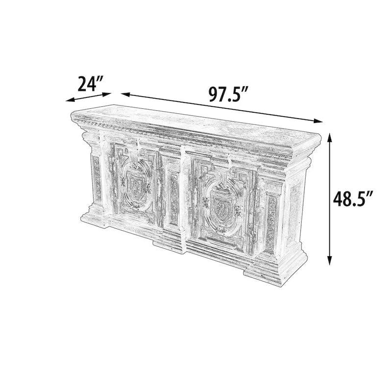 Großes Sideboard mit handbemalter Oberfläche, Aufbewahrungsschränken und Einlegeböden