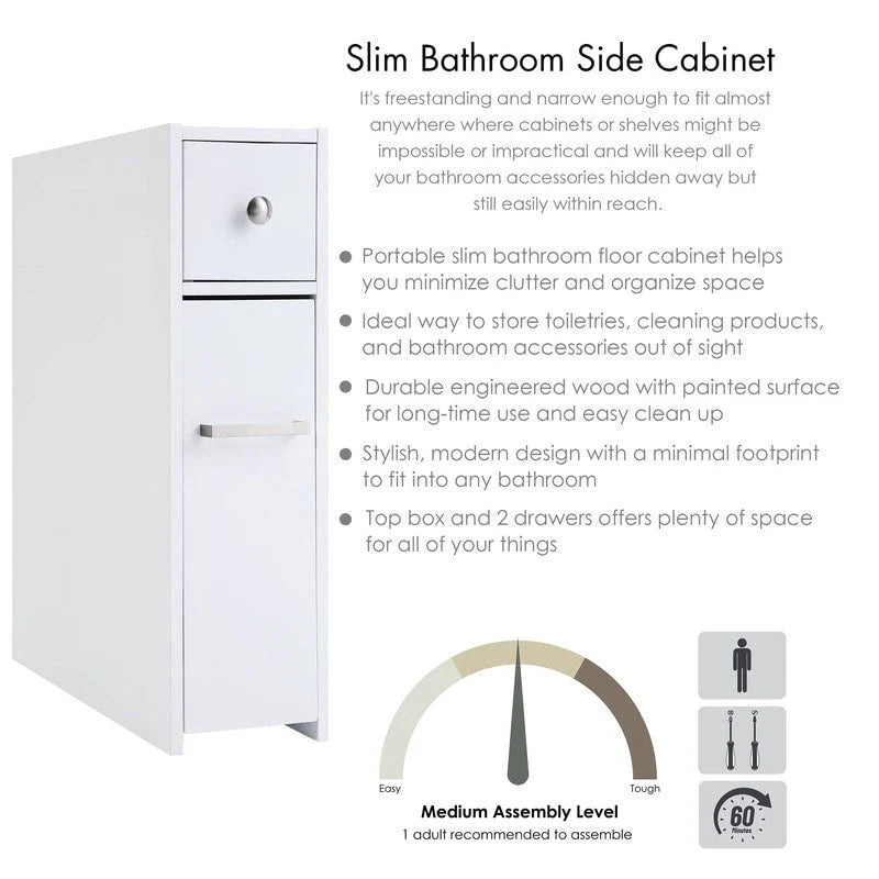 Armoire de rangement fine pour salle de bains - 19.69D x 6.45W x 22.83H