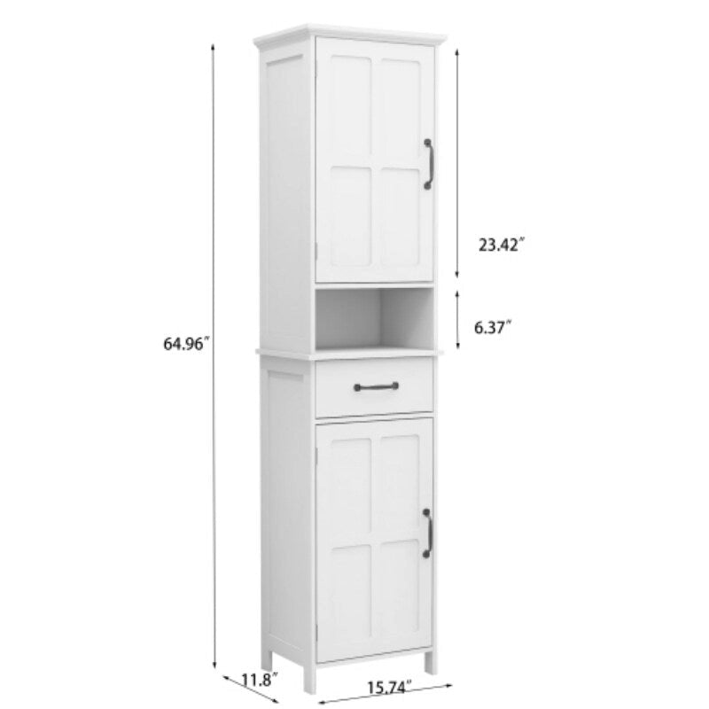 Armoire de rangement de salle de bains haute, à deux portes, étroite et fine, sur pied