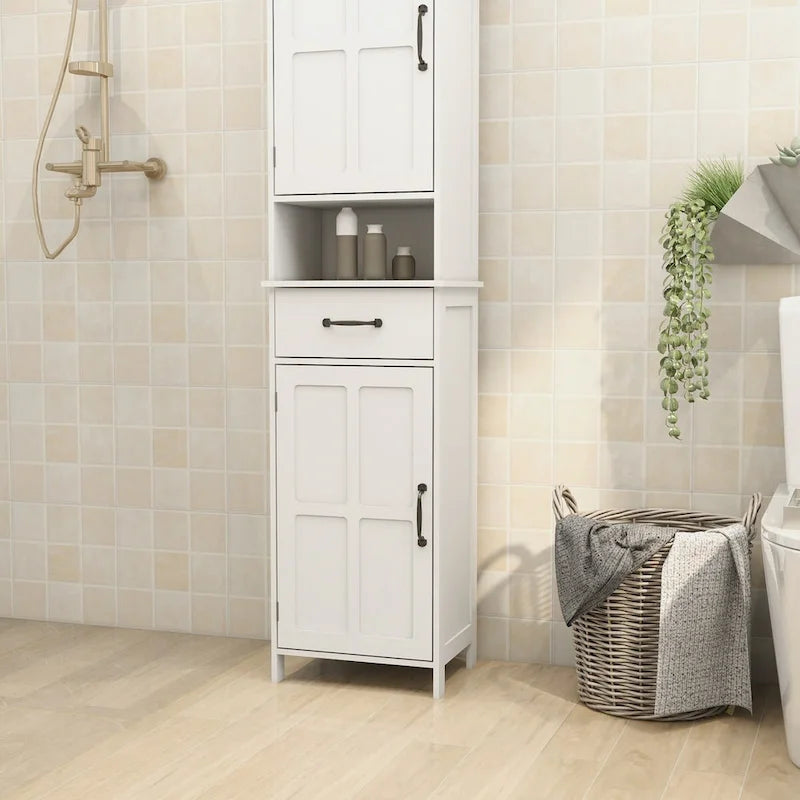 Mobile contenitore alto da bagno, a doppia anta, stretto e sottile, da pavimento