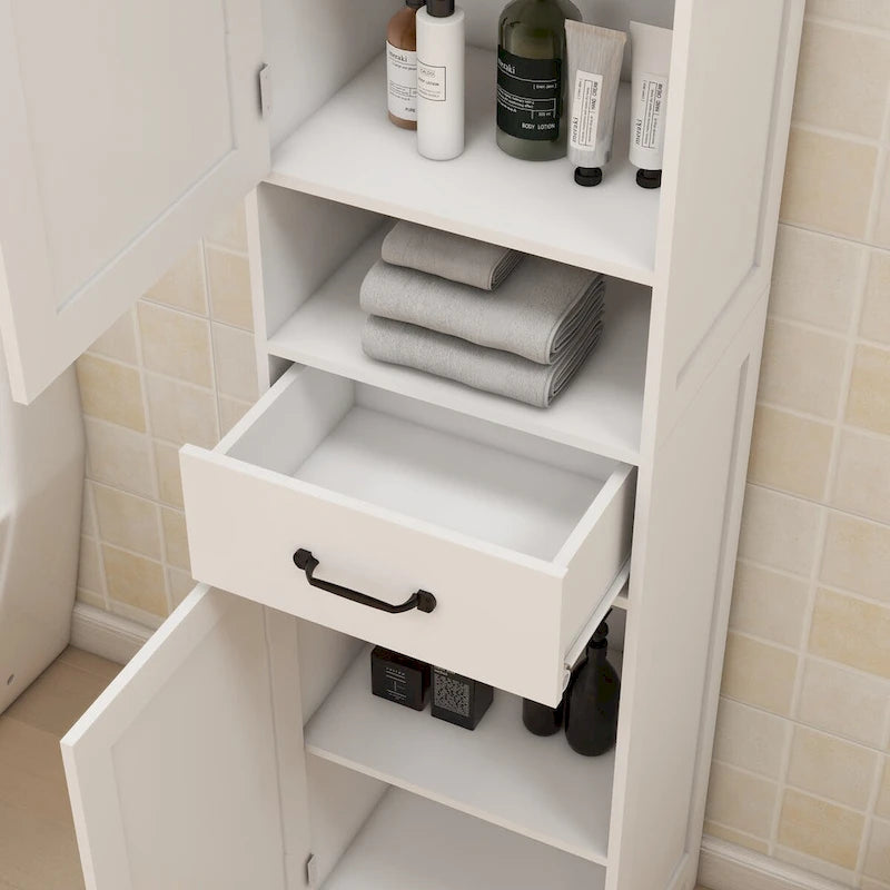Mobile contenitore alto da bagno, a doppia anta, stretto e sottile, da pavimento