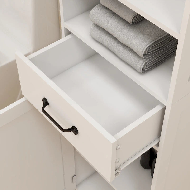 Mobile contenitore alto da bagno, a doppia anta, stretto e sottile, da pavimento