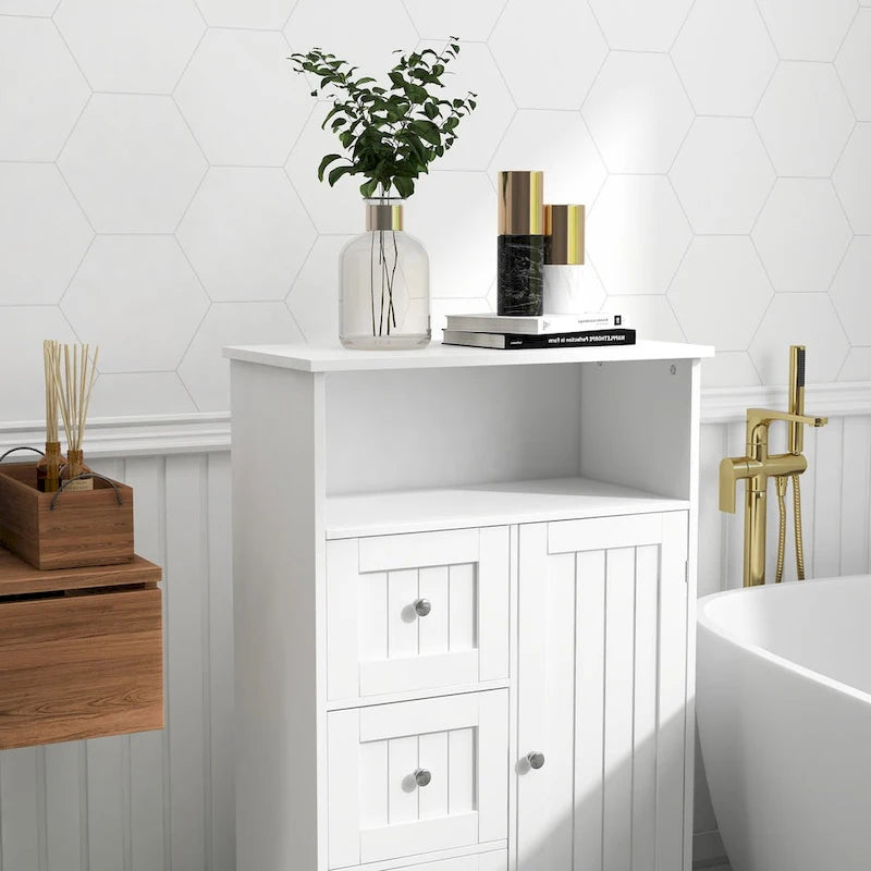 Armoire de rangement de salle de bains sur pied avec 3 tiroirs et 1 porte